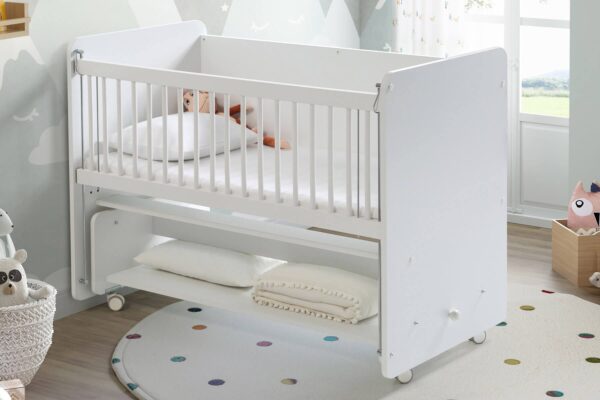 BW1090 White Rocking Mother Side Crib with wheels 120 X60  - Image 3