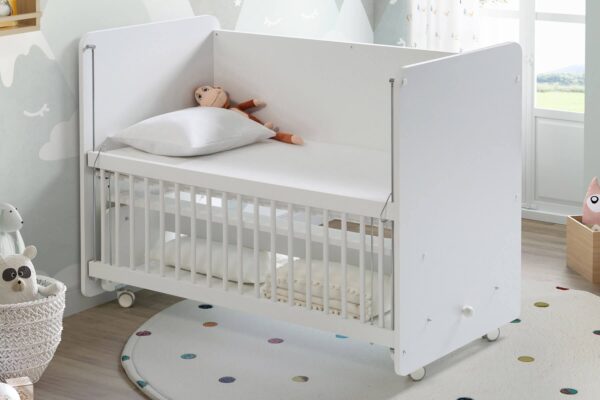 BW1090 White Rocking Mother Side Crib with wheels 120 X60  - Image 4