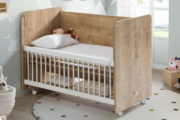 BW1091 Wooden Rocking Mother Side Crib with wheels 120 X60 - Image 4