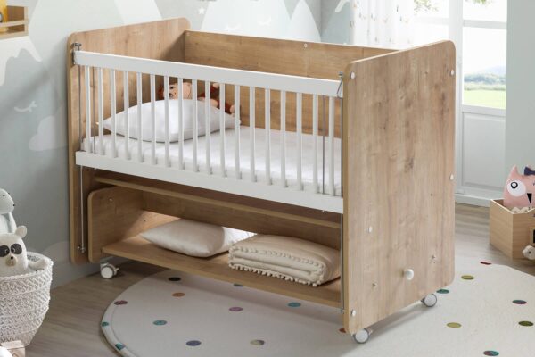 BW1091 Wooden Rocking Mother Side Crib with wheels 120 X60 - Image 5