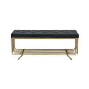 Elegant Grey Velvet Tufted Ottoman Bench - Gold Leg Design